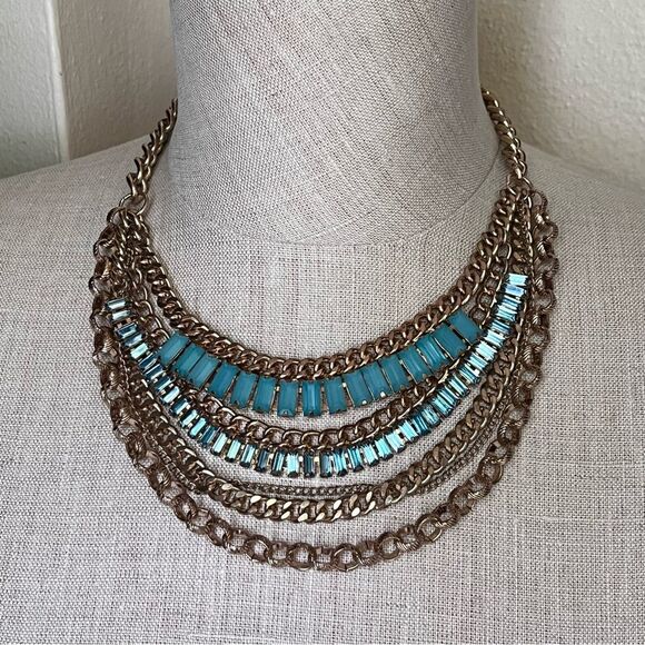 Turquoise Blue Beaded statement necklace cosplay tribal Egyptian princess weddin - Picture 8 of 16